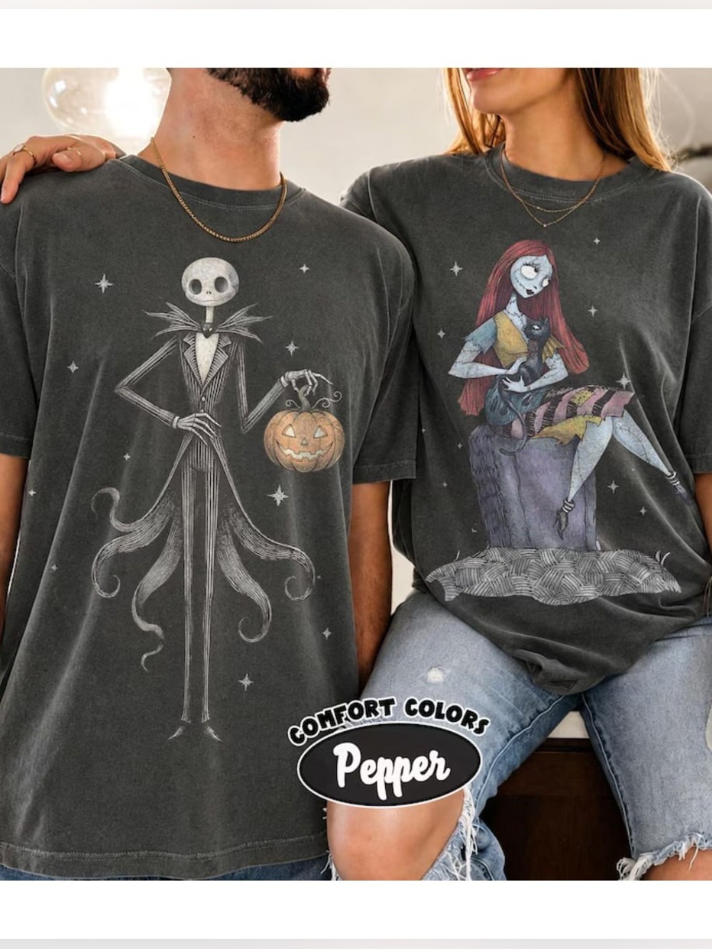 Two Vintage Tee Comfort Colors Jack & Sally Graphic Tee, Matching Couples Shirt